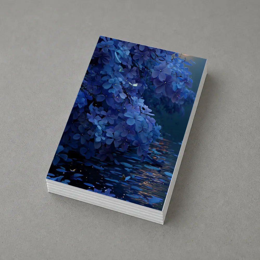 Blue Flowers Over Moonlit Water Night – Postcards