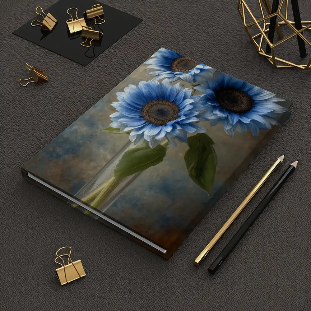 Blue Sunflowers in Glass Vase Painting – Notebooks