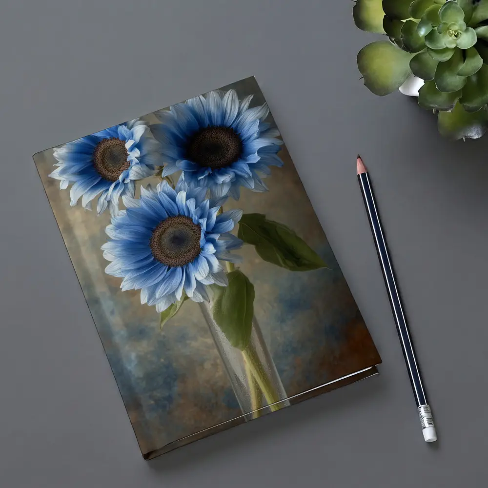 Blue Sunflowers in Glass Vase Painting – Notebooks