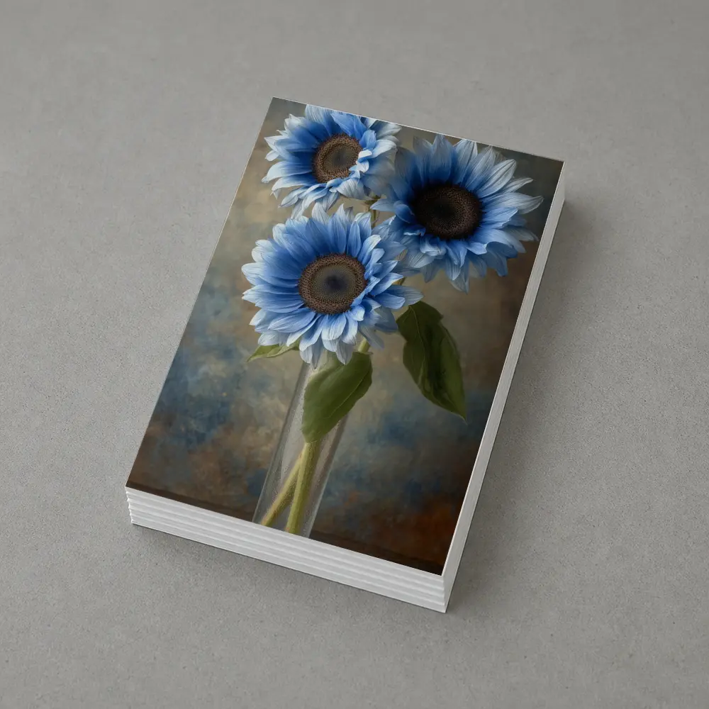 Blue Sunflowers in Glass Vase Painting – Postcards