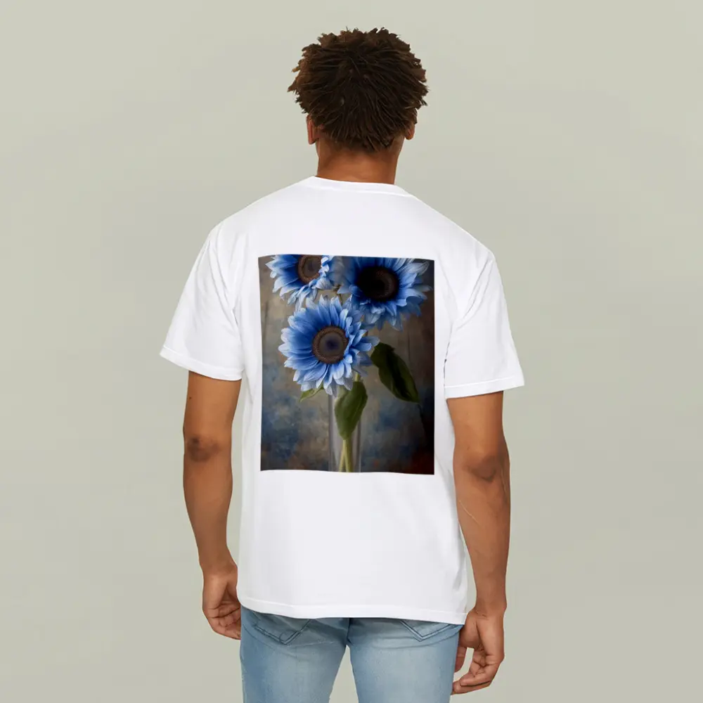 Blue Sunflowers in Glass Vase Painting – T-Shirts
