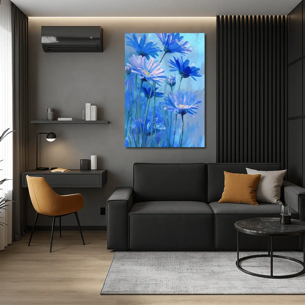 Blue Daisy Flowers Oil Painting Art – Wall Art