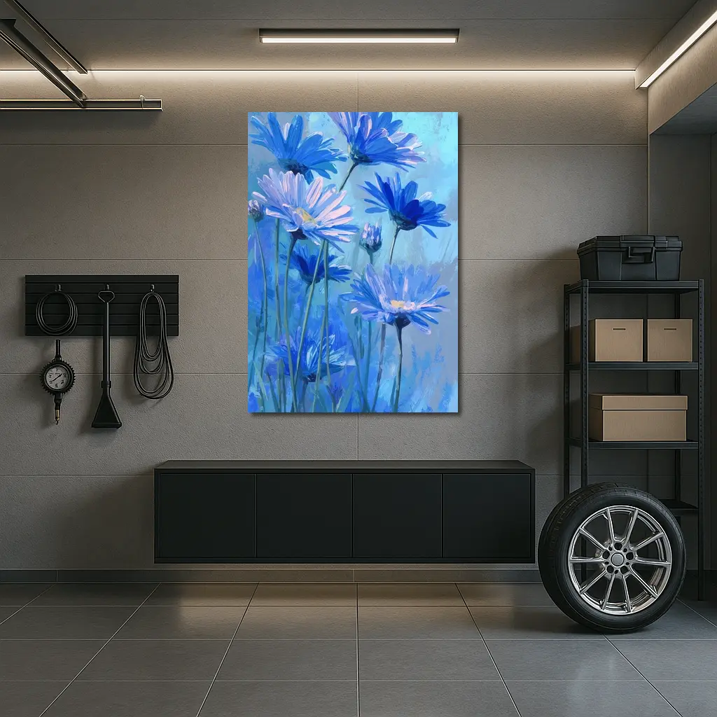 Blue Daisy Flowers Oil Painting Art – Wall Art