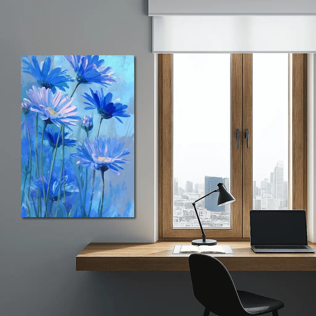 Blue Daisy Flowers Oil Painting Art – Wall Art