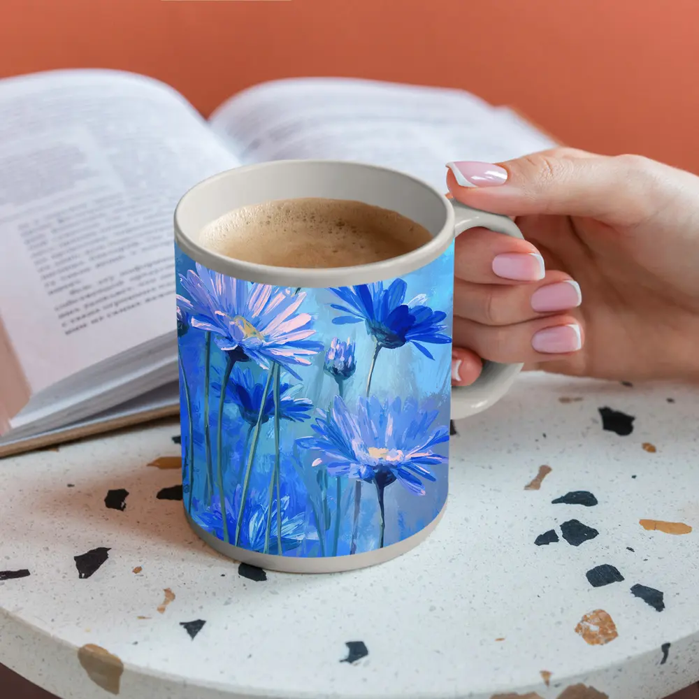 Blue Daisy Flowers Oil Painting Art – Mugs