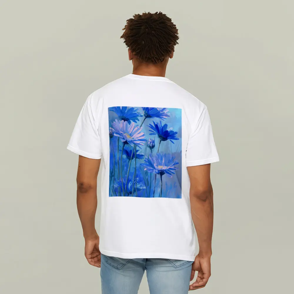 Blue Daisy Flowers Oil Painting Art – T-Shirts