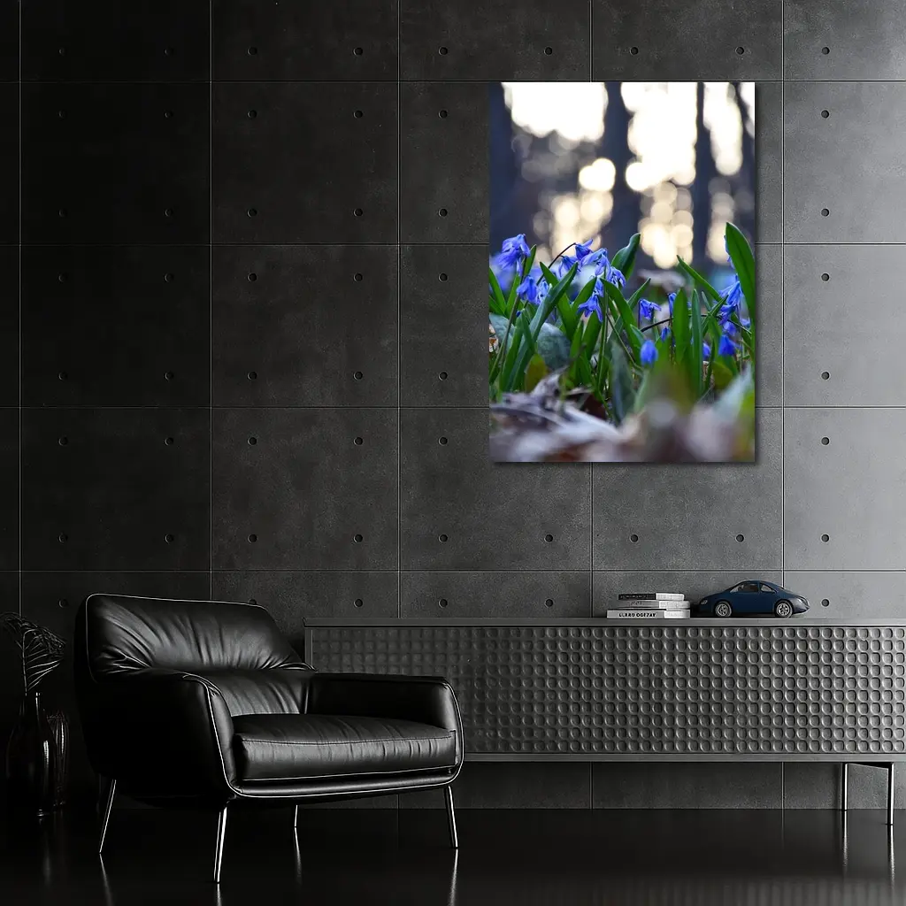 Blue Scilla Flowers Forest Bokeh Spring – Wall Art
