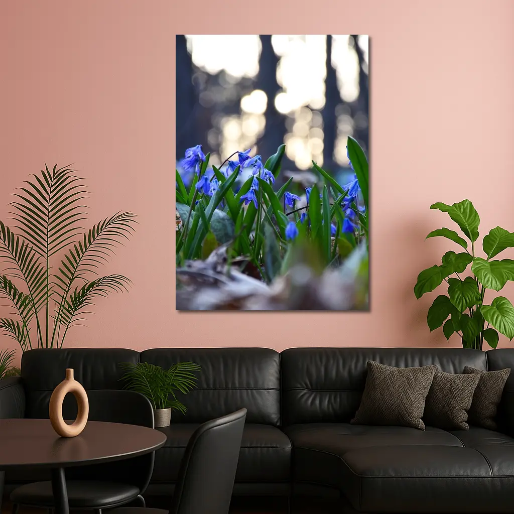 Blue Scilla Flowers Forest Bokeh Spring – Wall Art