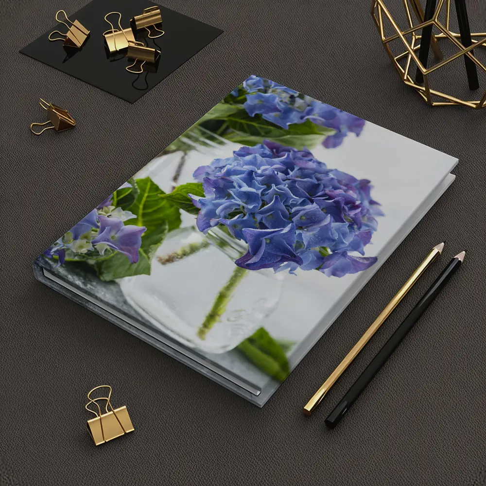Blue Hydrangea Flowers In Glass Jars – Notebooks