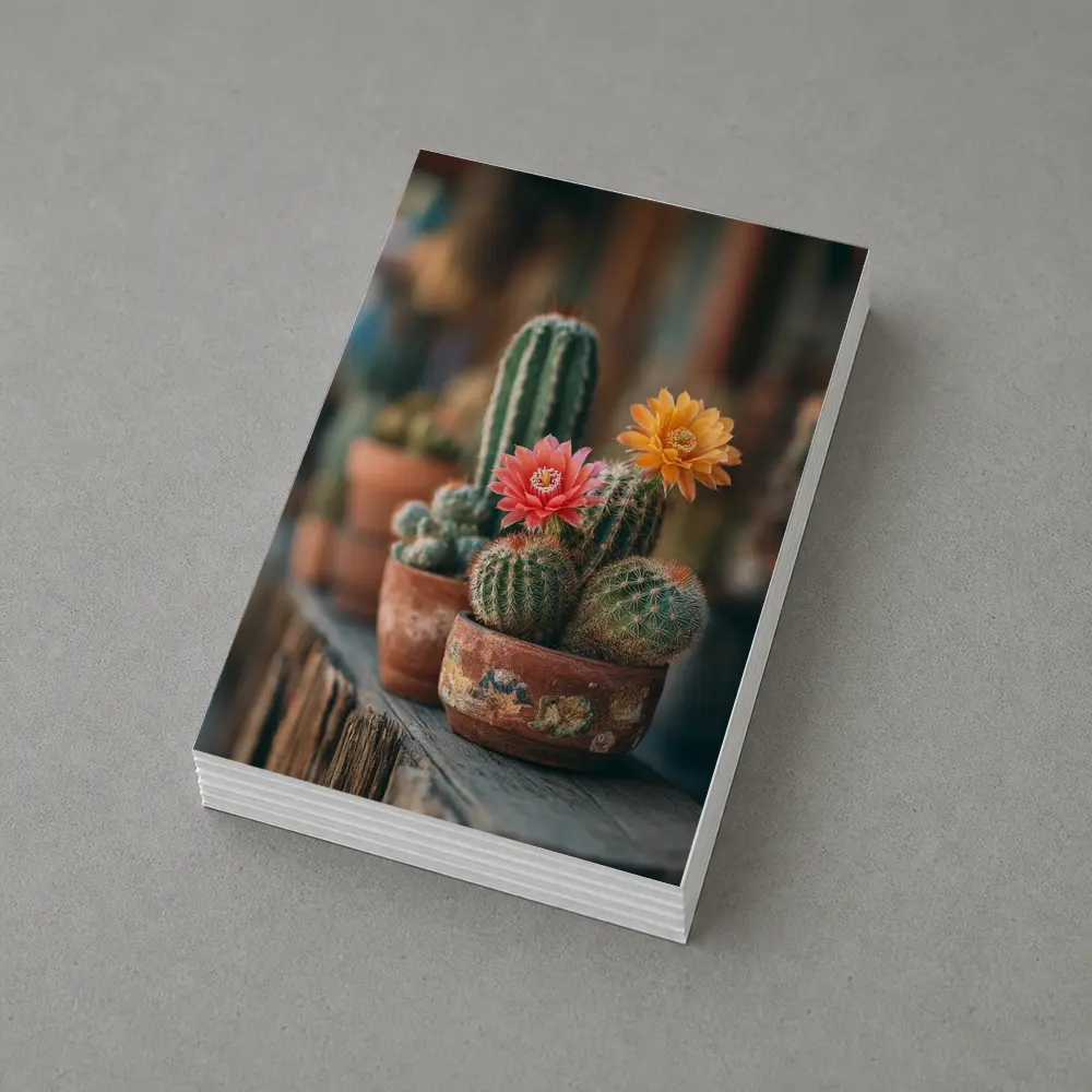 Blooming Cacti in Terracotta Pots Shelf – Postcards