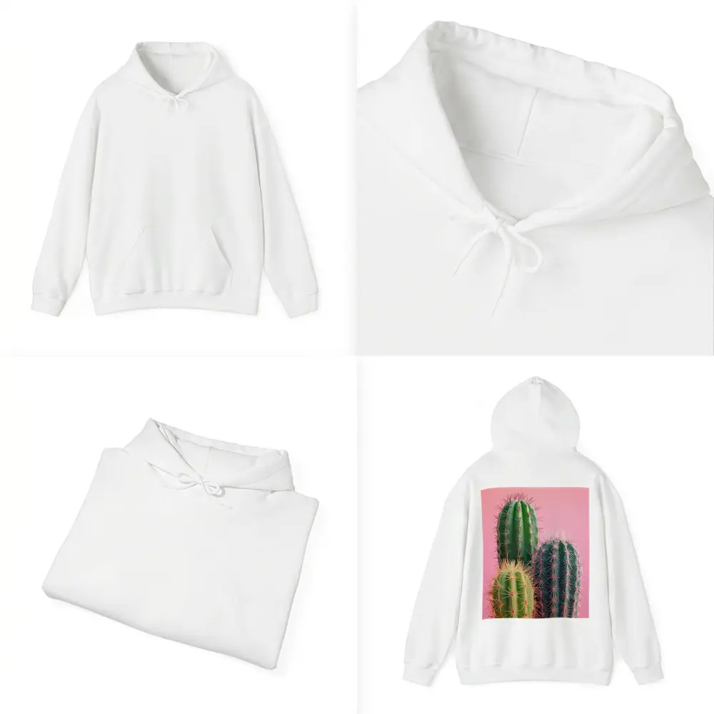 Three Green Cacti on Pink Background – Hoodies