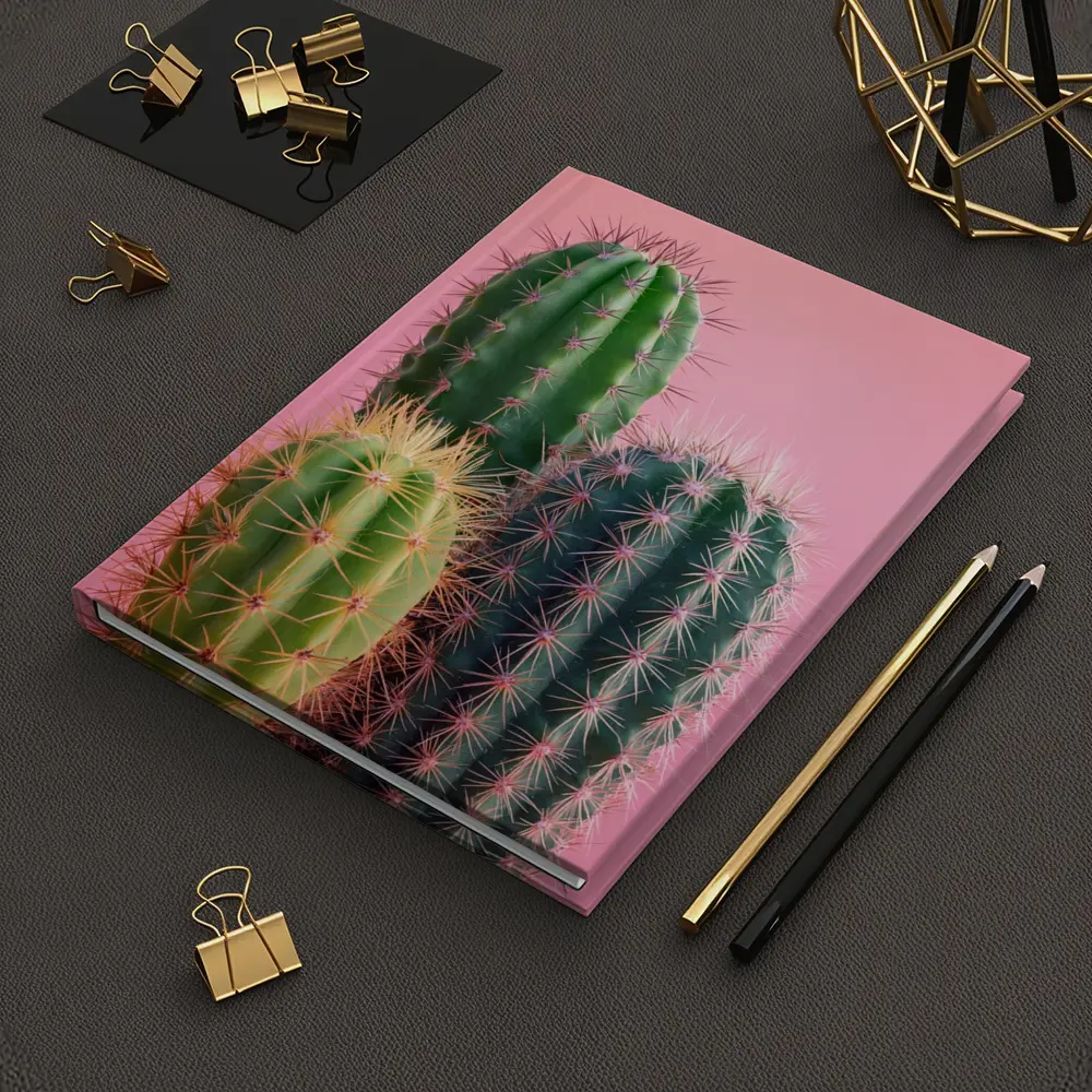 Three Green Cacti on Pink Background – Notebooks