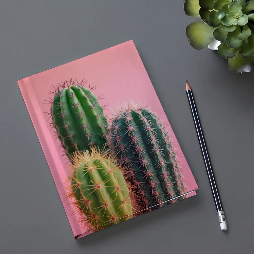 Three Green Cacti on Pink Background – Notebooks
