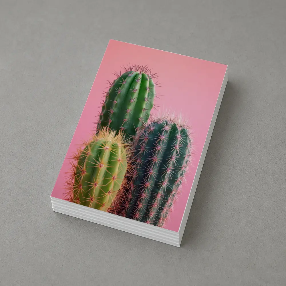 Three Green Cacti on Pink Background – Postcards