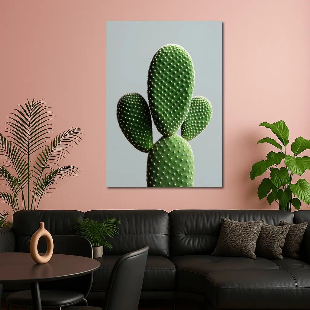 Prickly Pear Cactus on Gray Background – Wall Art