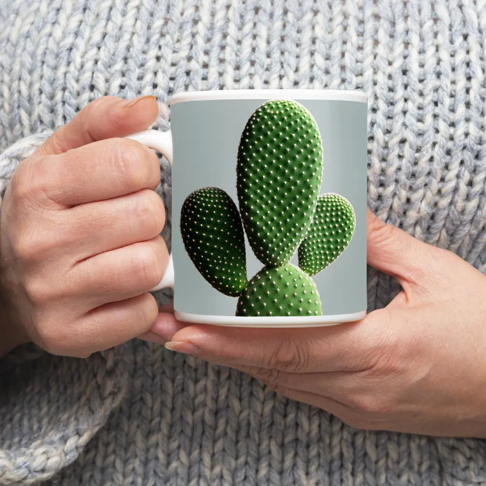 Prickly Pear Cactus on Gray Background – Mugs