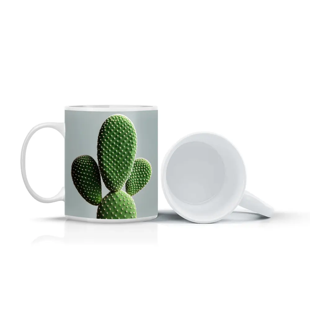 Prickly Pear Cactus on Gray Background – Mugs