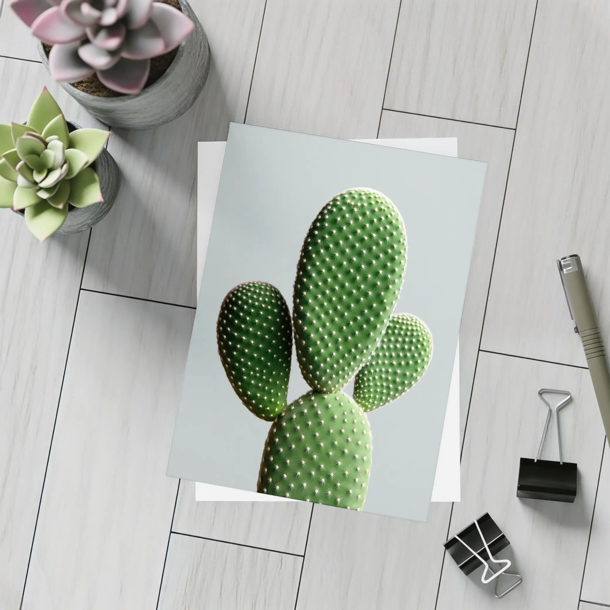 Prickly Pear Cactus on Gray Background – Postcards
