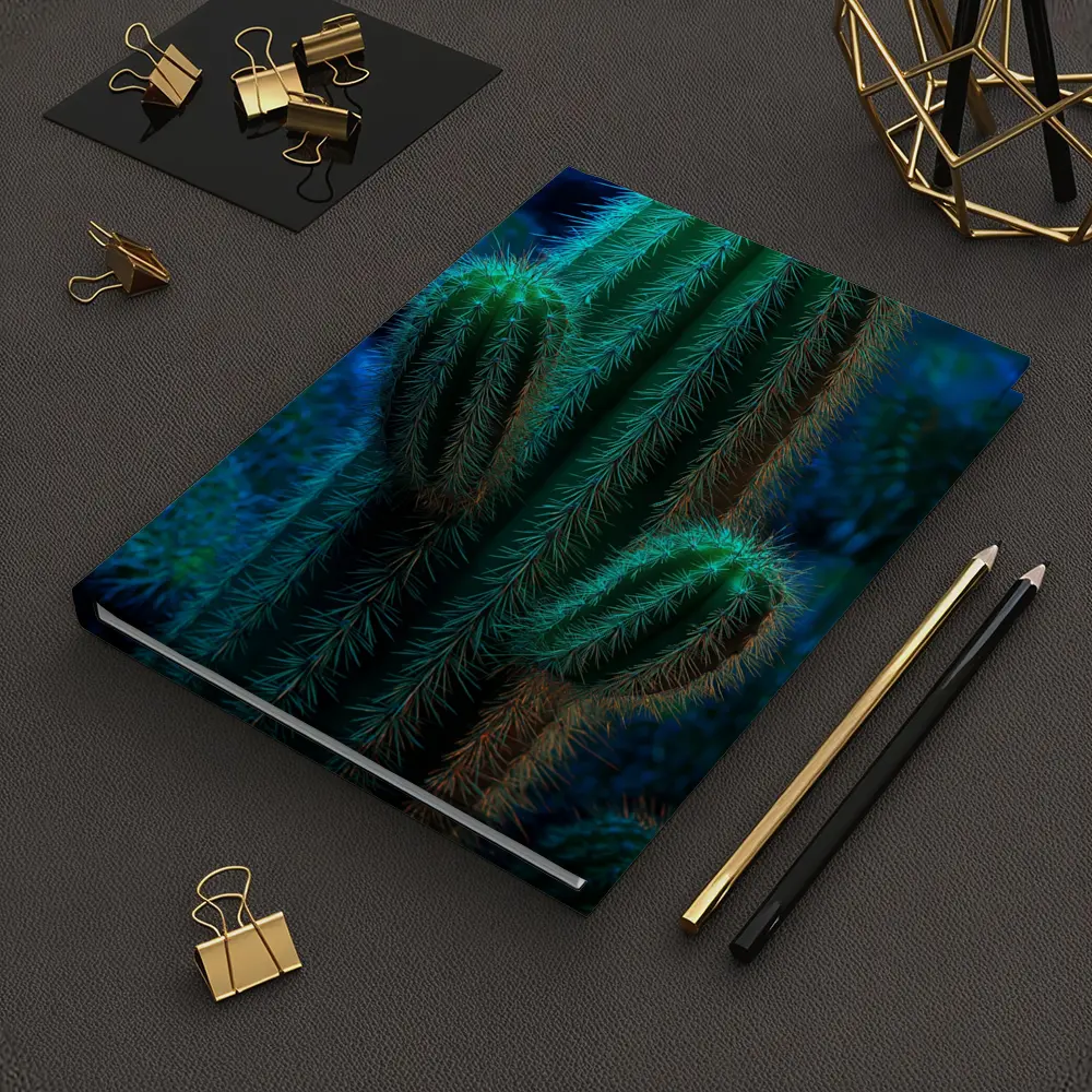 Green Saguaro Cactus Dark Blue Background – Notebooks