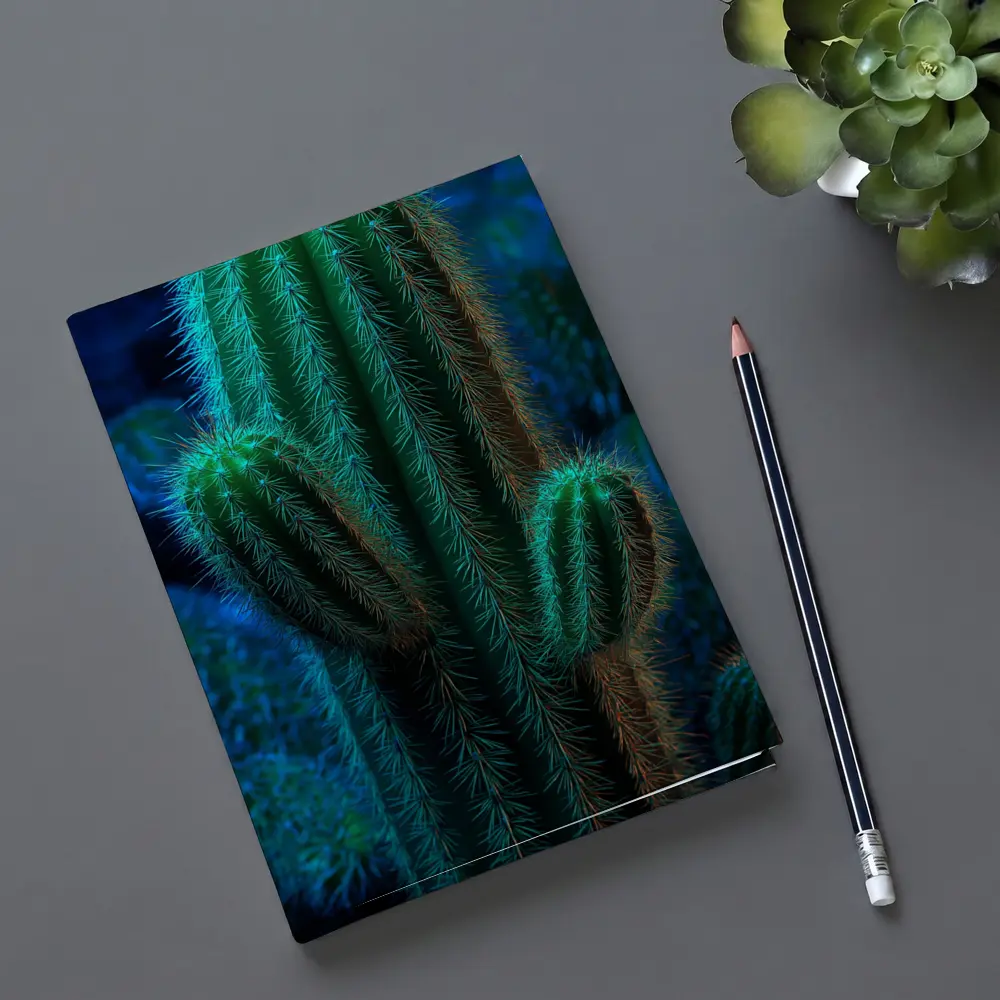 Green Saguaro Cactus Dark Blue Background – Notebooks