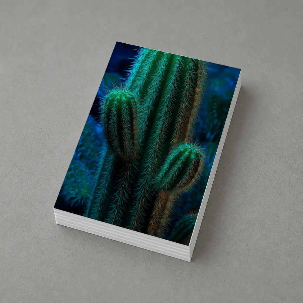 Green Saguaro Cactus Dark Blue Background – Postcards