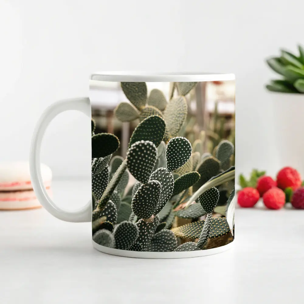 Prickly Pear Cactus Greenhouse Close Up – Mugs