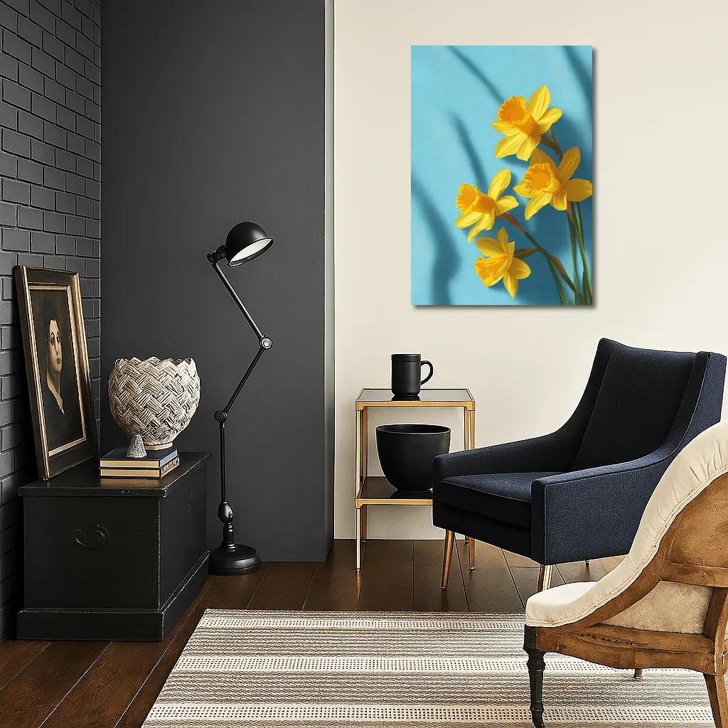 Yellow Daffodils On Light Blue Background – Wall Art