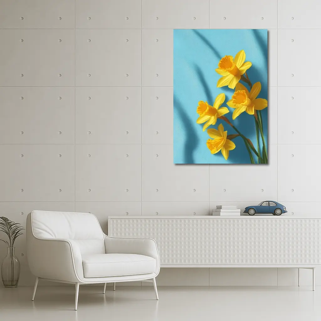 Yellow Daffodils On Light Blue Background – Wall Art
