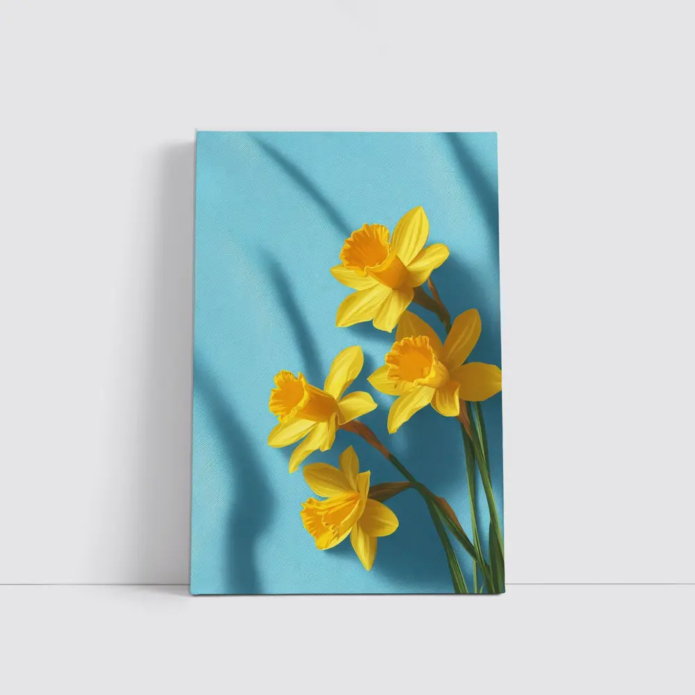 Yellow Daffodils On Light Blue Background – Wall Art