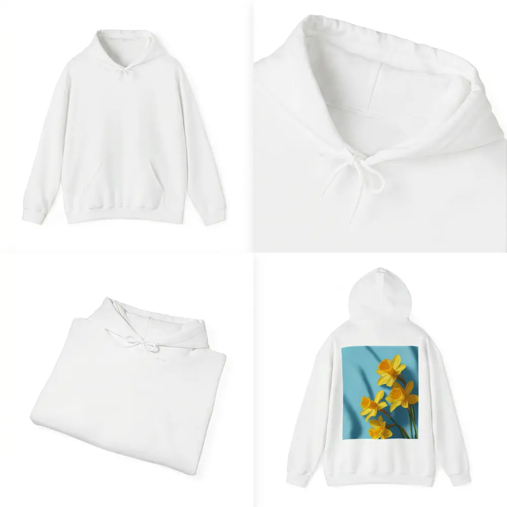 Yellow Daffodils On Light Blue Background – Hoodies