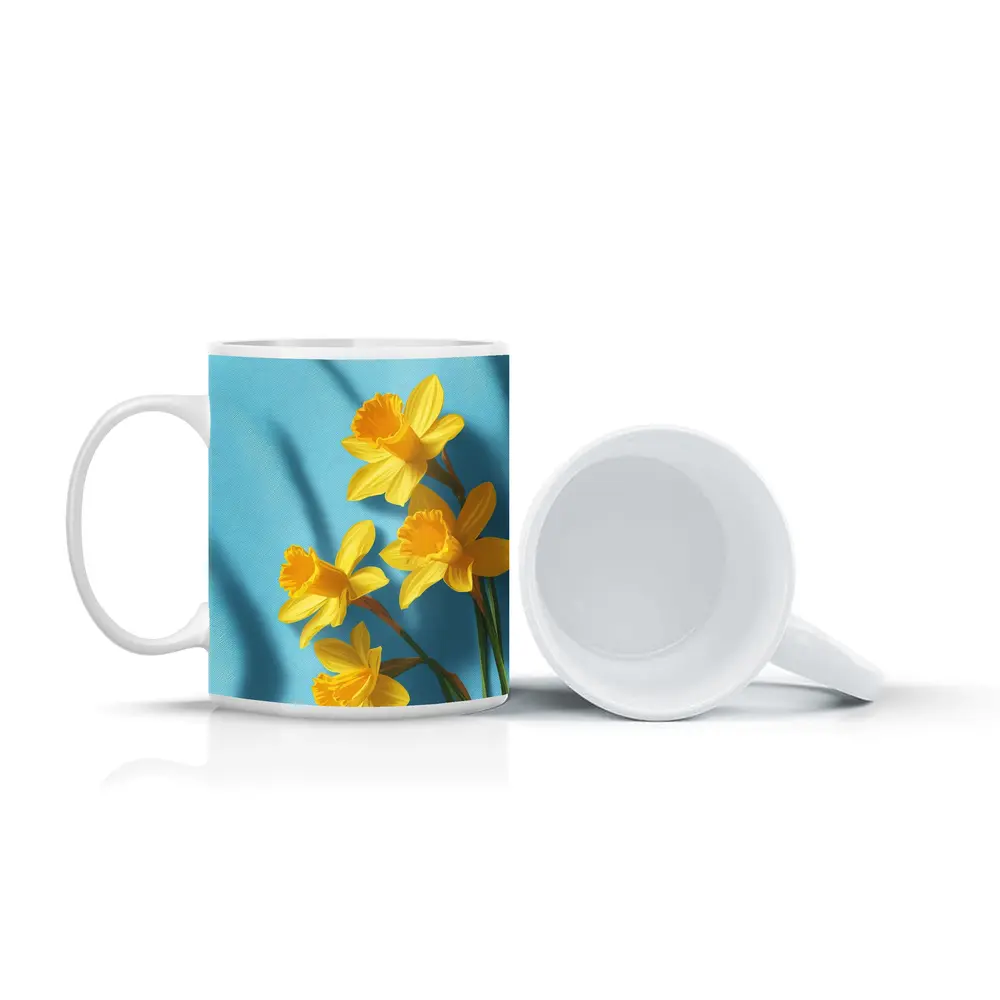 Yellow Daffodils On Light Blue Background – Mugs