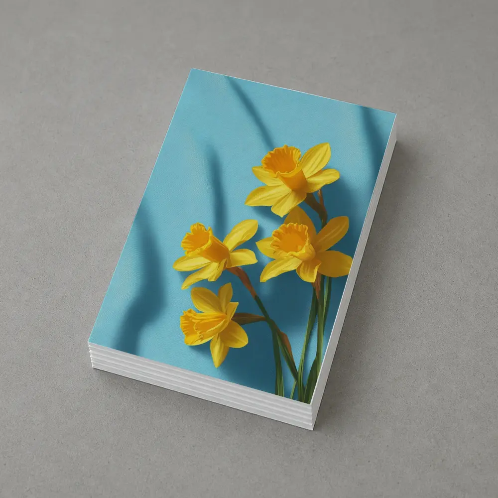 Yellow Daffodils On Light Blue Background – Postcards