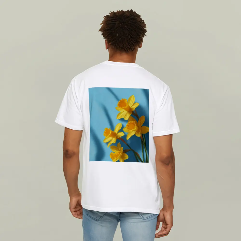 Yellow Daffodils On Light Blue Background – T-Shirts
