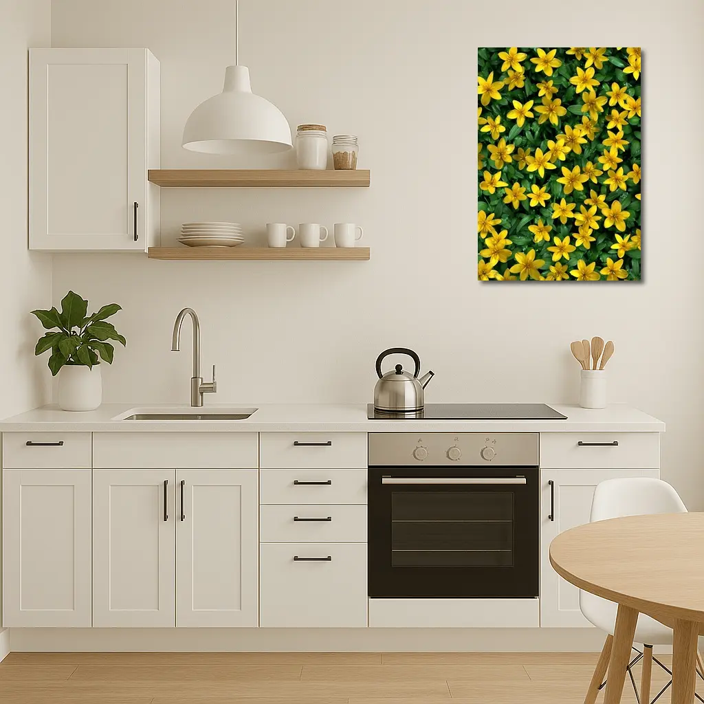Yellow Wildflowers Dense Green Foliage Background – Wall Art