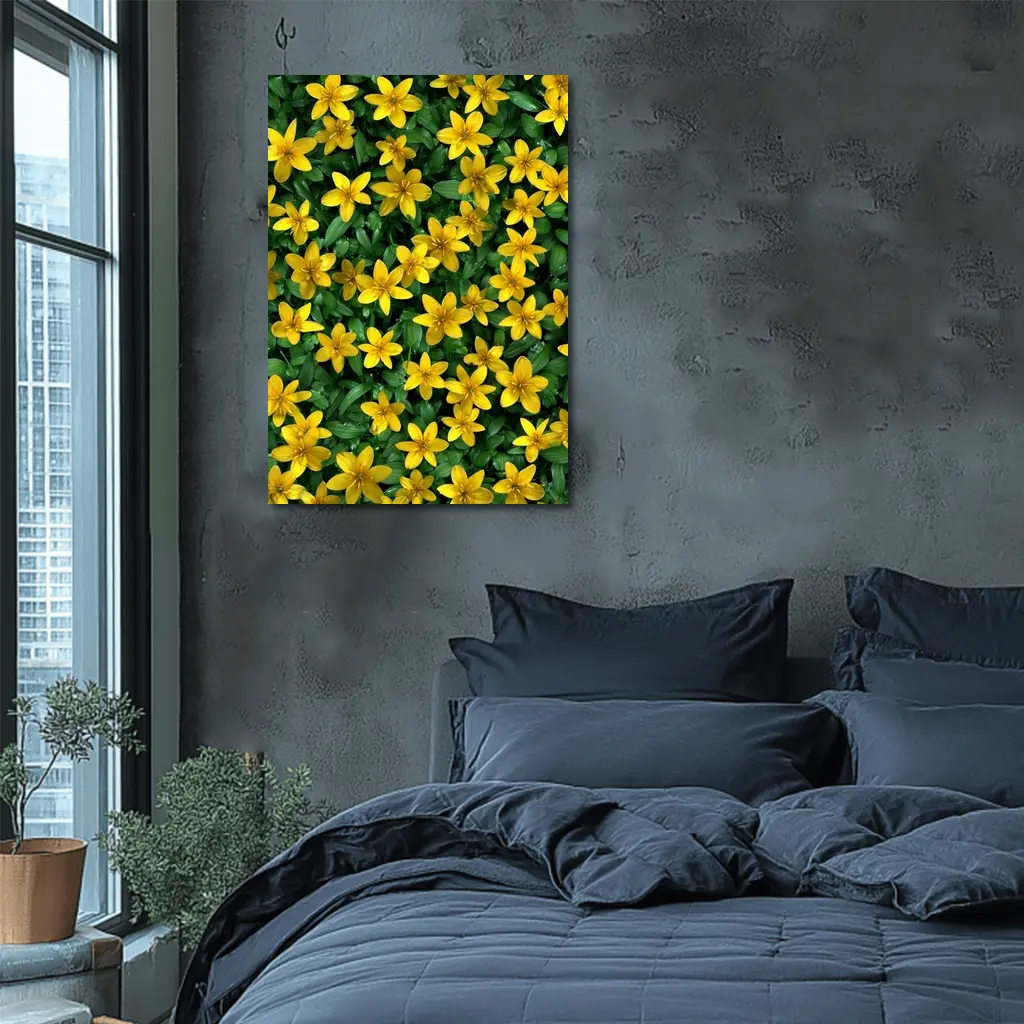 Yellow Wildflowers Dense Green Foliage Background – Wall Art