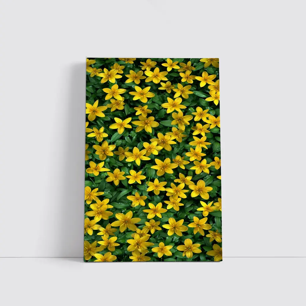Yellow Wildflowers Dense Green Foliage Background – Wall Art