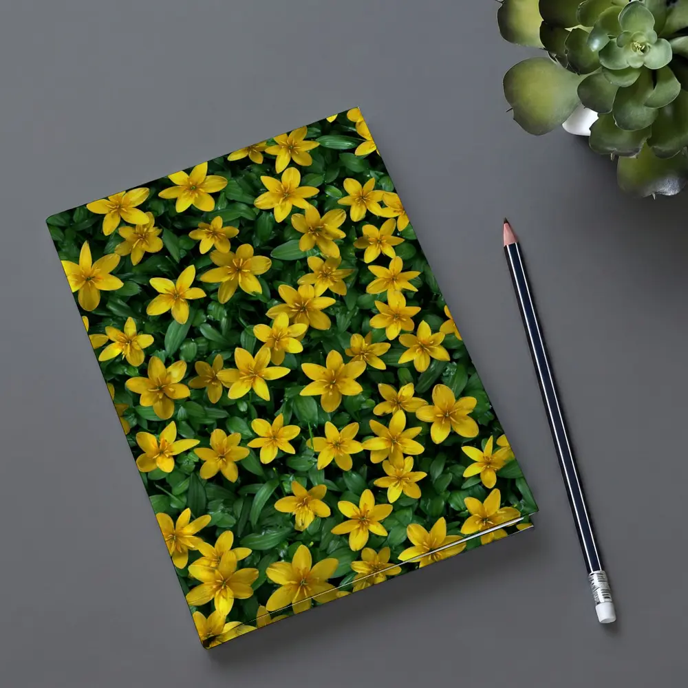 Yellow Wildflowers Dense Green Foliage Background – Notebooks