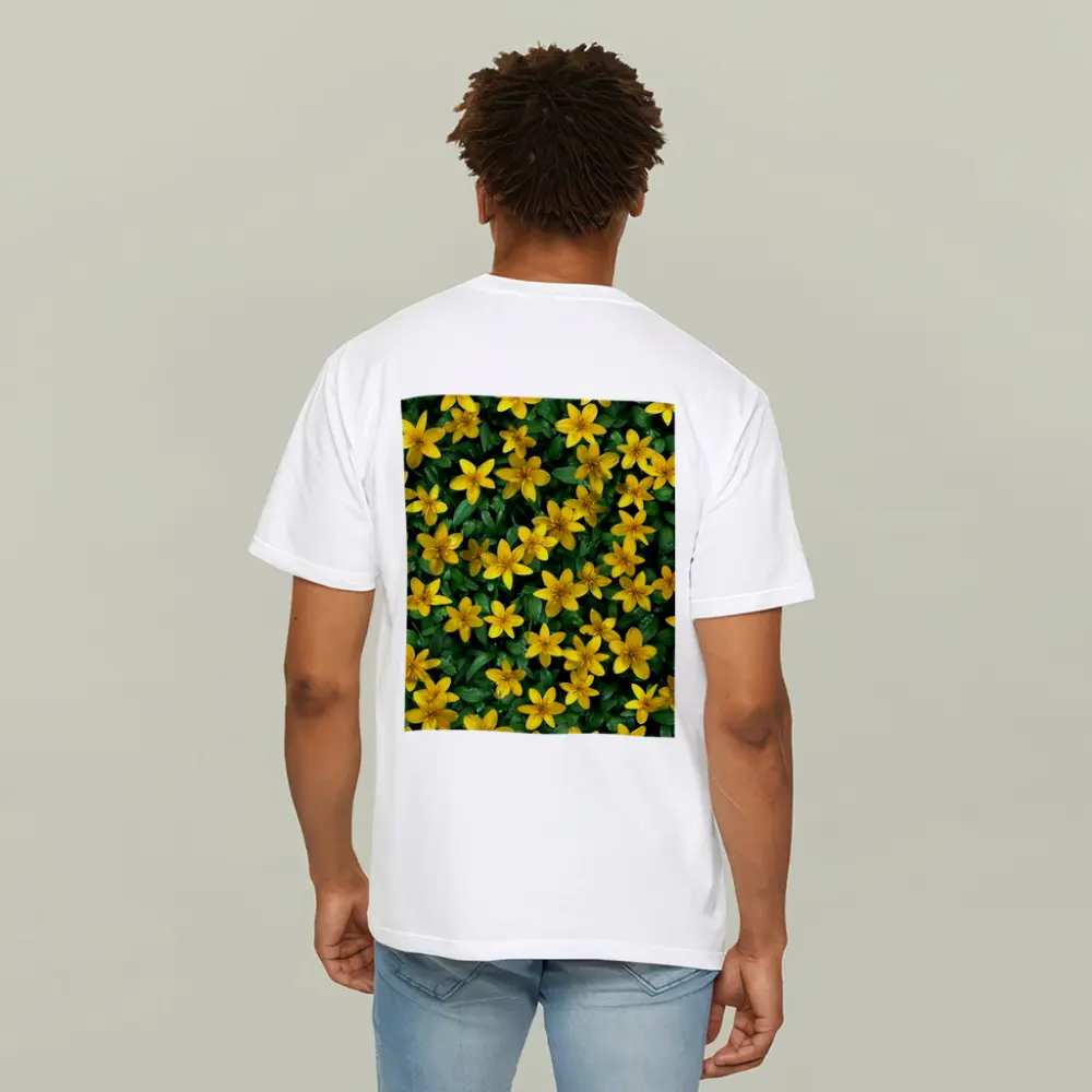 Yellow Wildflowers Dense Green Foliage Background – T-Shirts