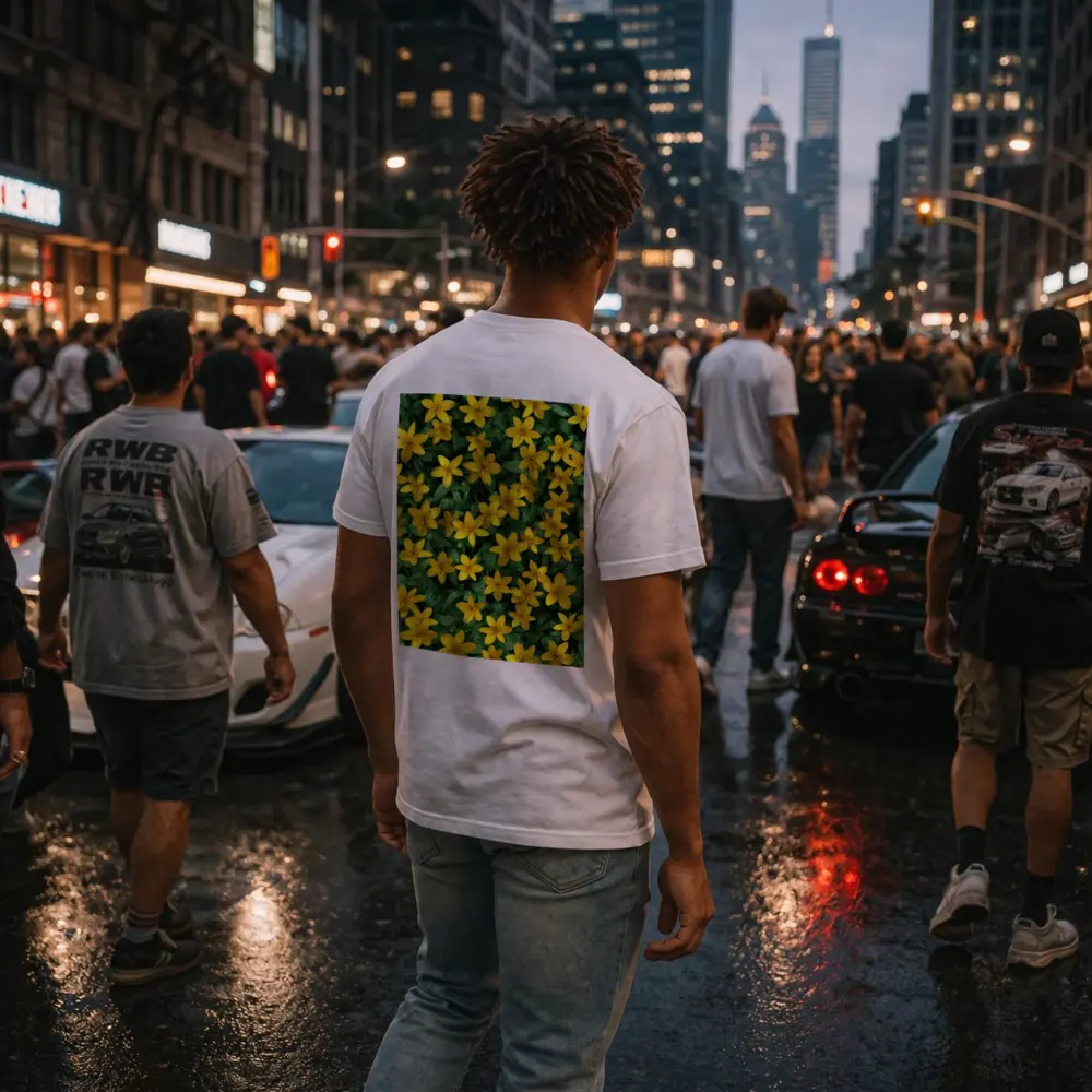 Yellow Wildflowers Dense Green Foliage Background – T-Shirts
