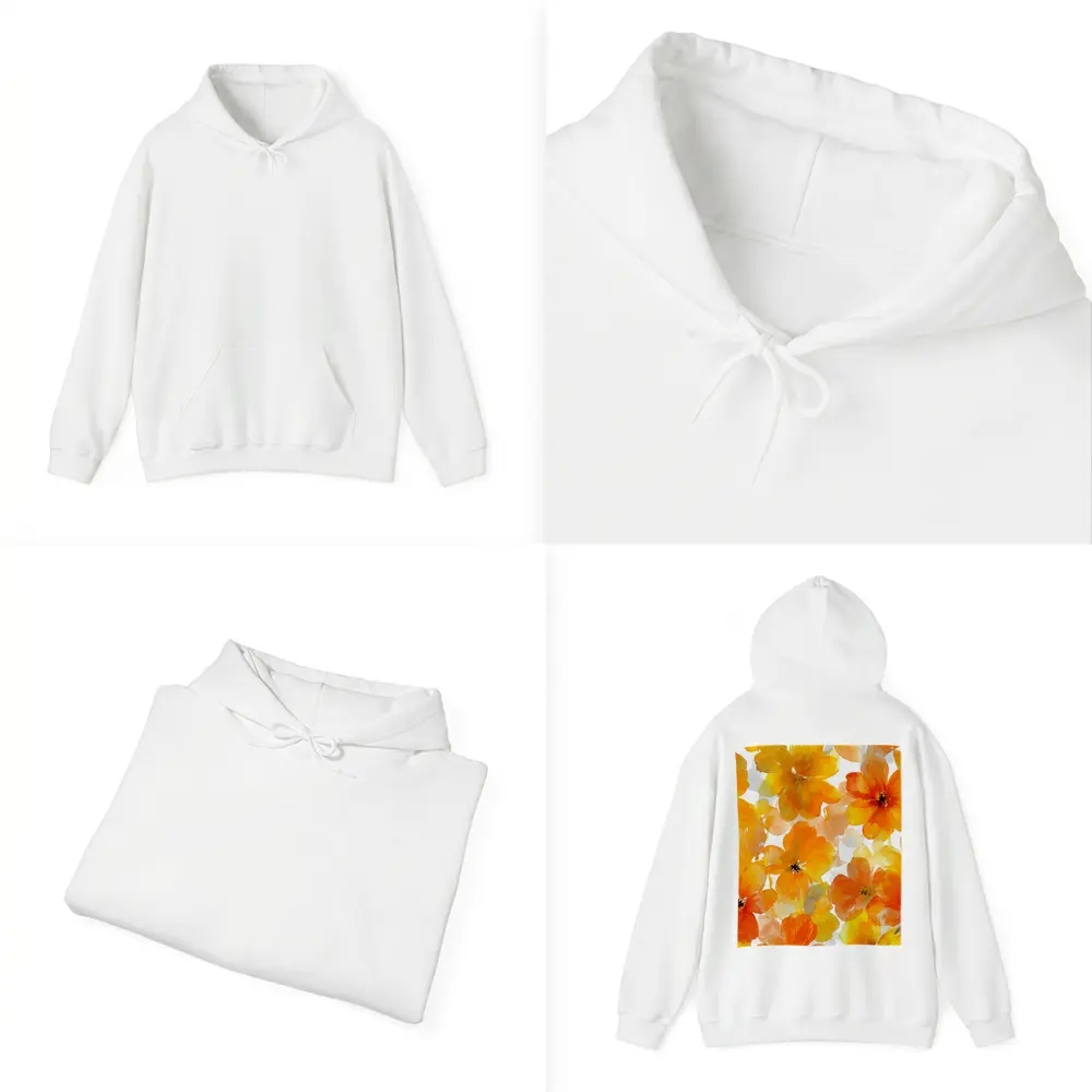 Orange Yellow Watercolor Flowers White Background – Hoodies