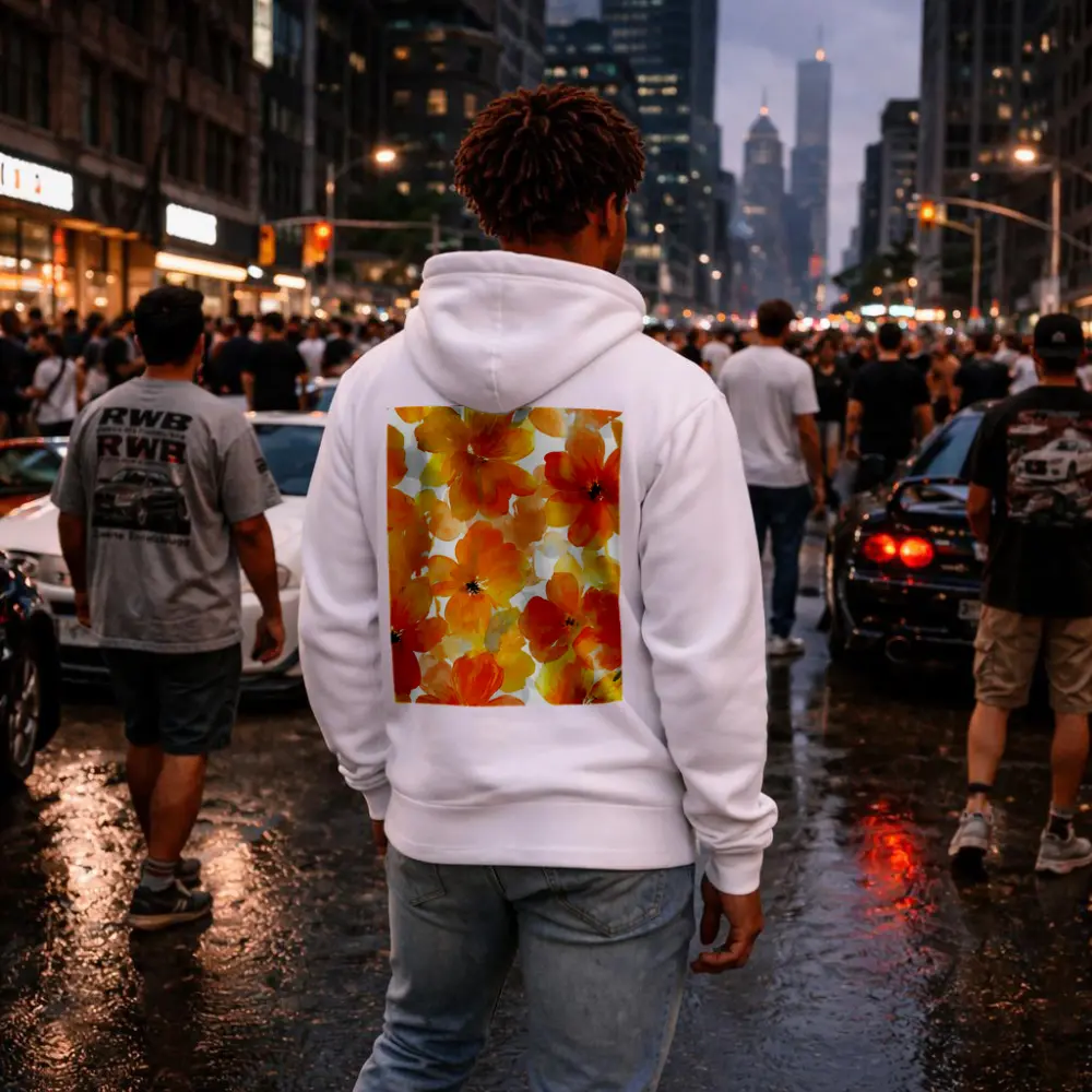 Orange Yellow Watercolor Flowers White Background – Hoodies