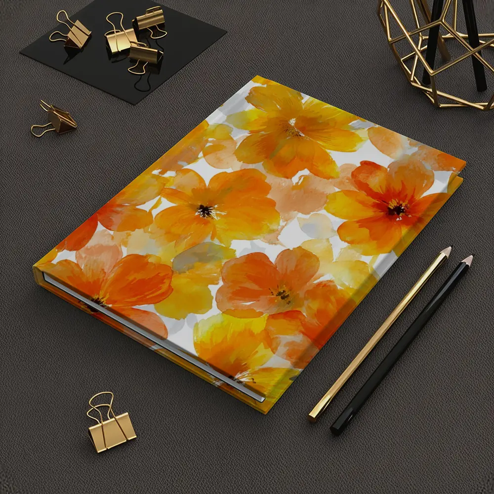 Orange Yellow Watercolor Flowers White Background – Notebooks