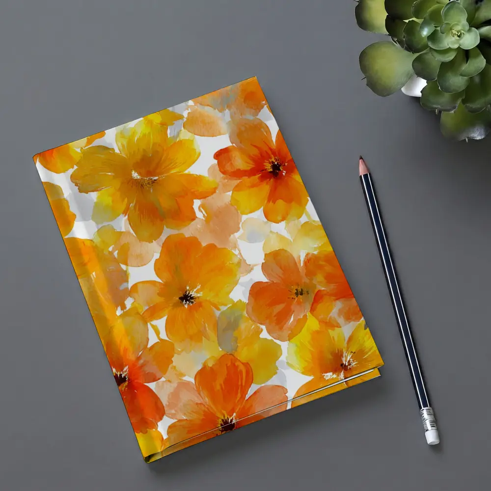 Orange Yellow Watercolor Flowers White Background – Notebooks