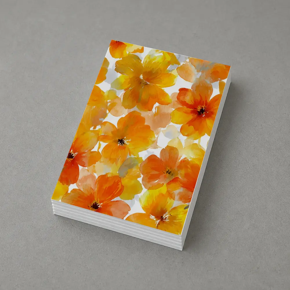 Orange Yellow Watercolor Flowers White Background – Postcards