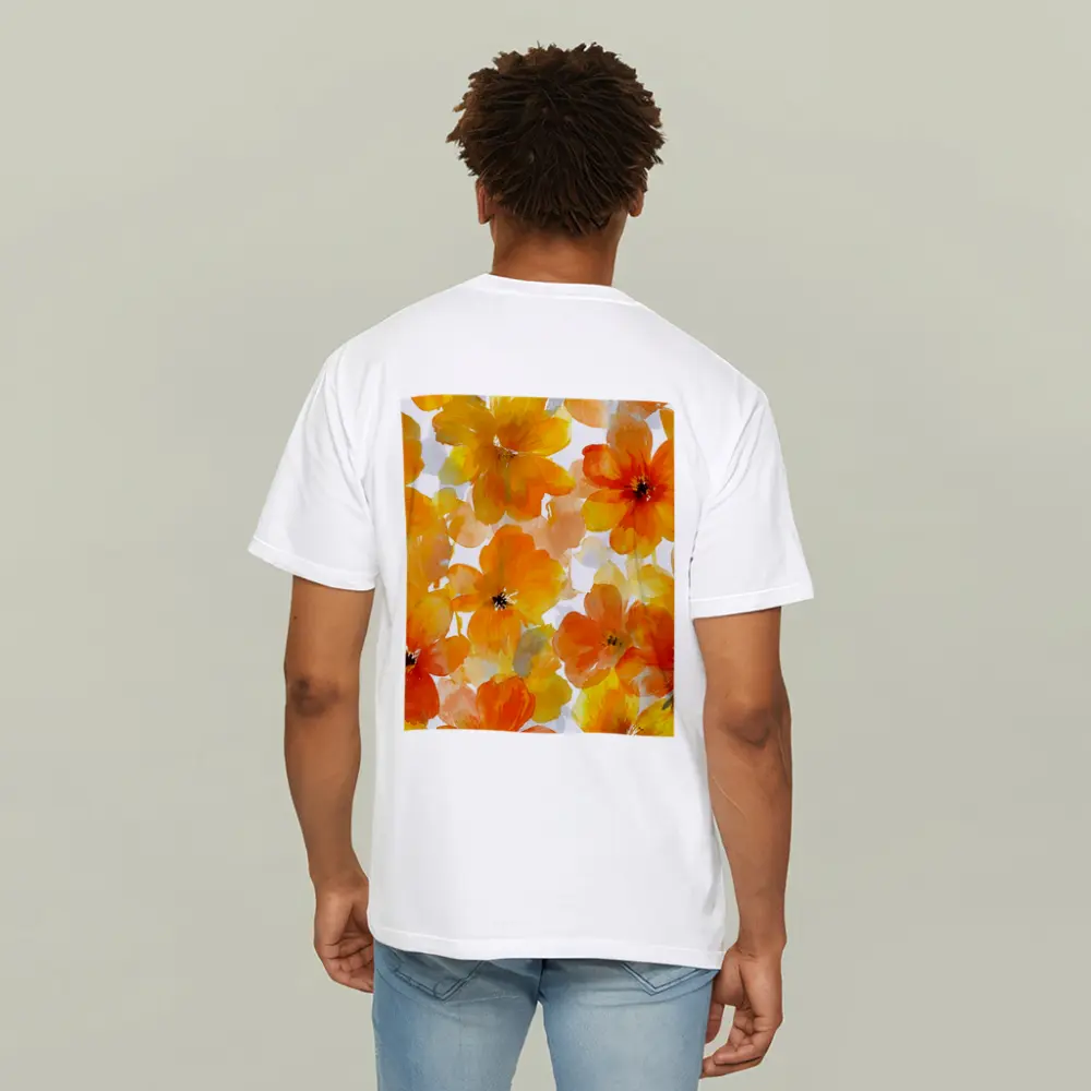 Orange Yellow Watercolor Flowers White Background – T-Shirts
