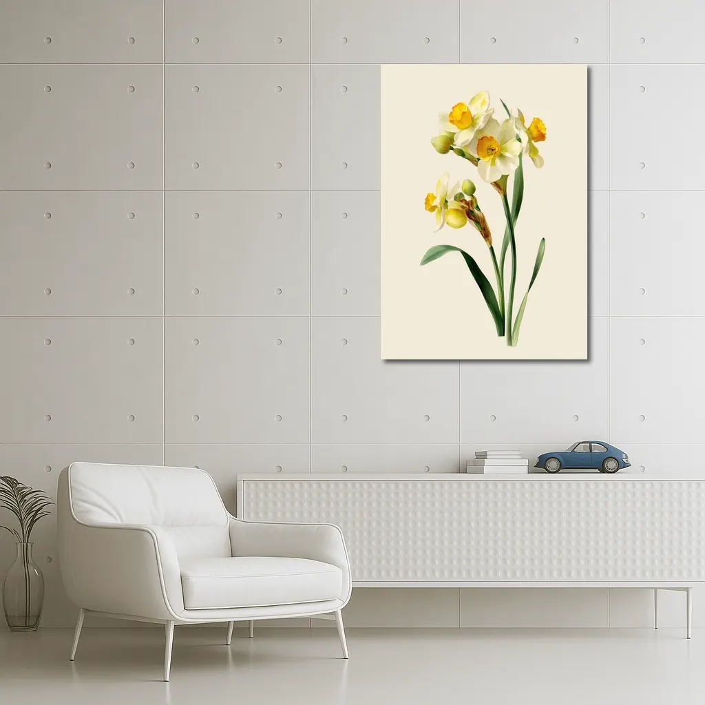 Narcissus Daffodil Botanical Art Beige Background – Wall Art