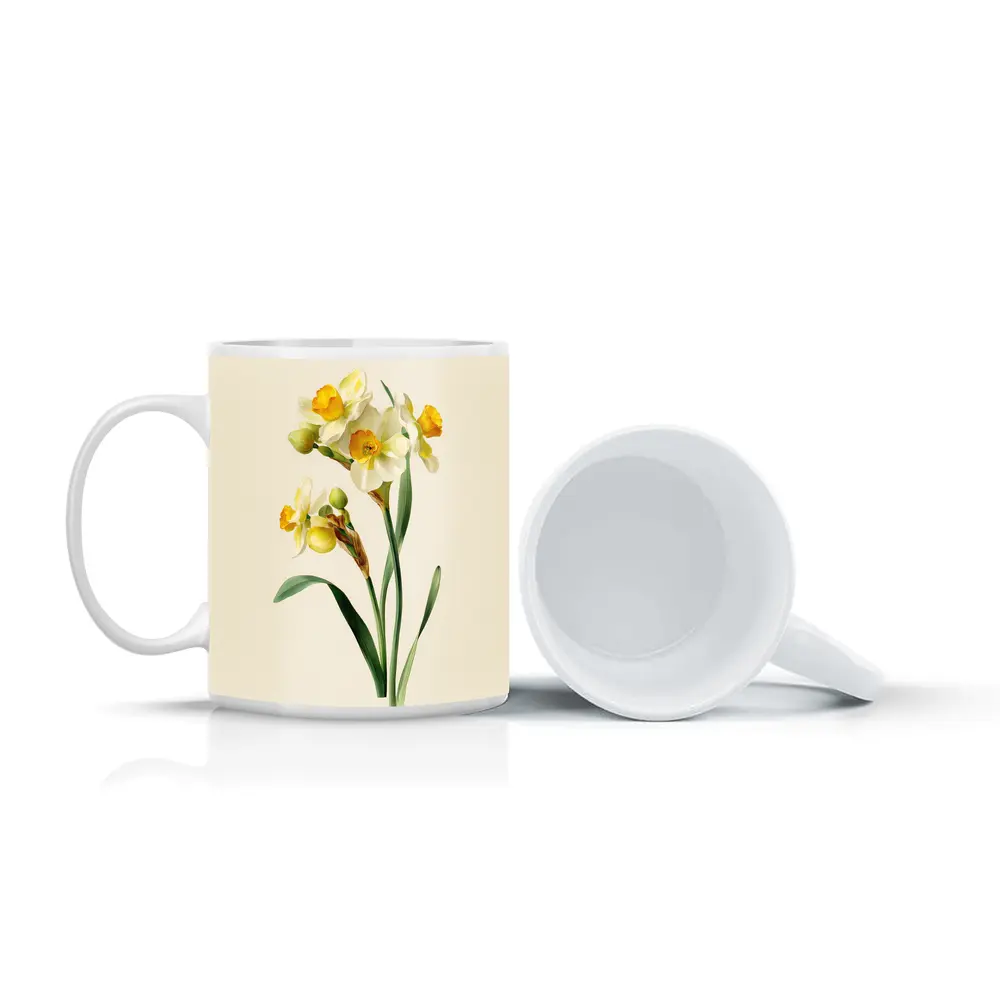 Narcissus Daffodil Botanical Art Beige Background – Mugs