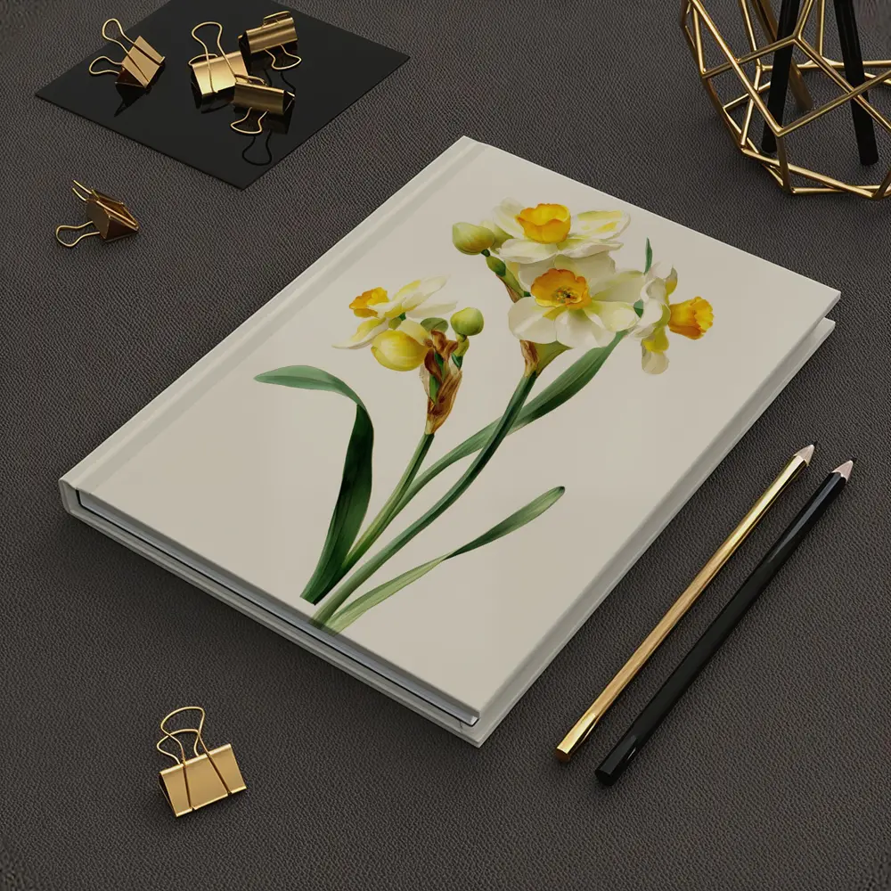 Narcissus Daffodil Botanical Art Beige Background – Notebooks