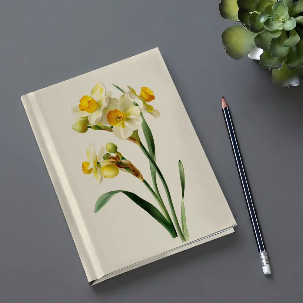 Narcissus Daffodil Botanical Art Beige Background – Notebooks