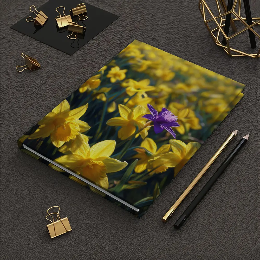 Yellow Daffodils Field Single Purple Flower – Notebooks